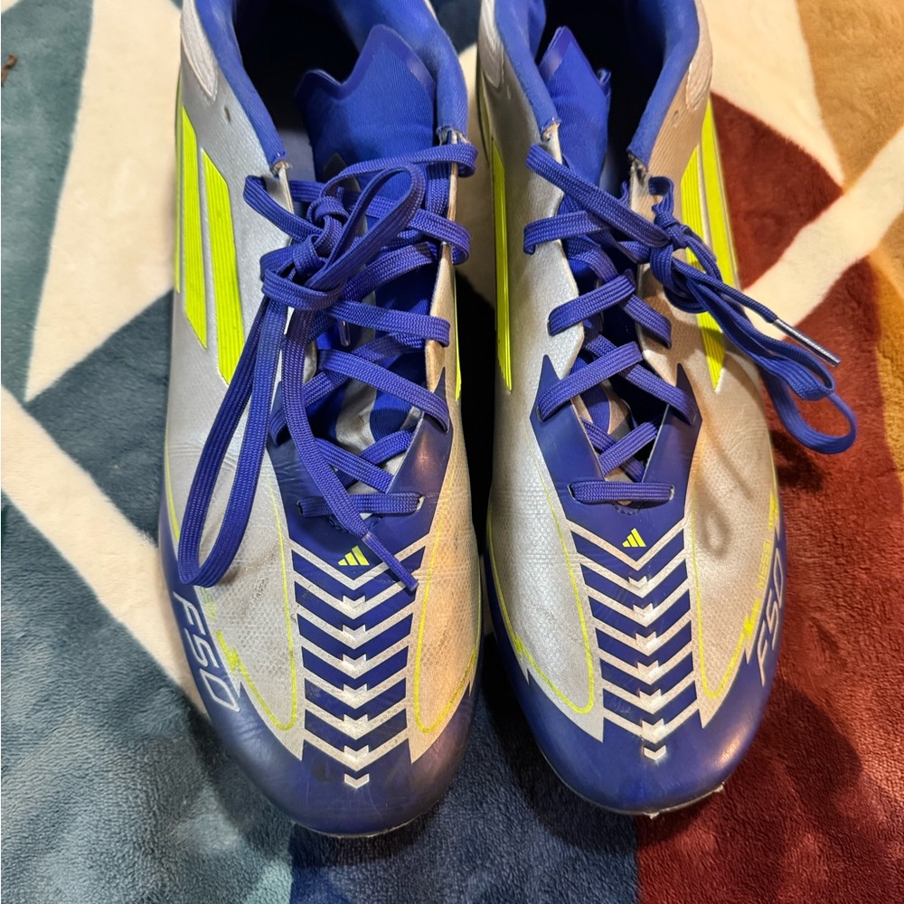 adidas White, Blue & Neon Yellow F50 Messi Soccer Cleats - Picture 2 of 7